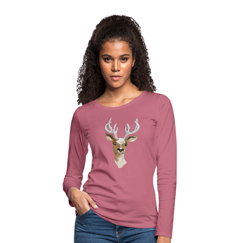 Frauen Premium Langarmshirt - "Hirsch in Aquarell" - Hinter dem Mond