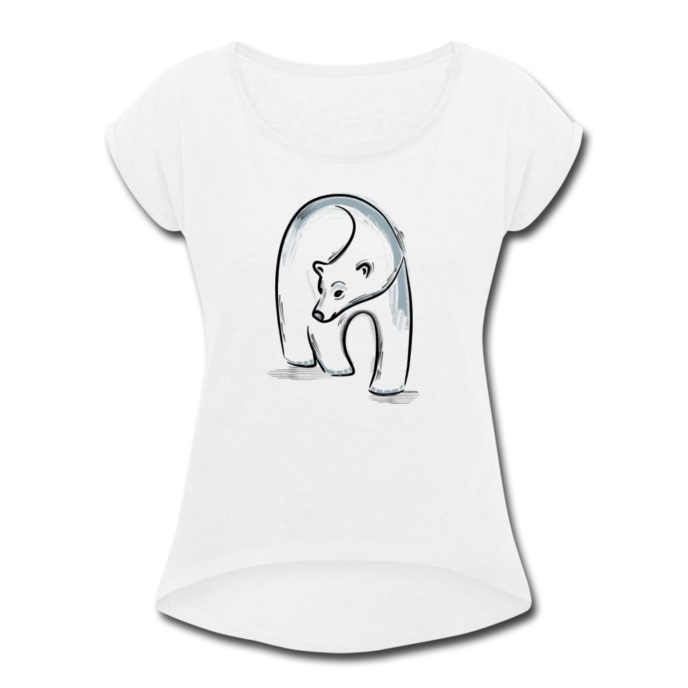 Frauen T-Shirt mit gerollten Ärmeln - "Eisbär in Tusche" - Hinter dem Mond