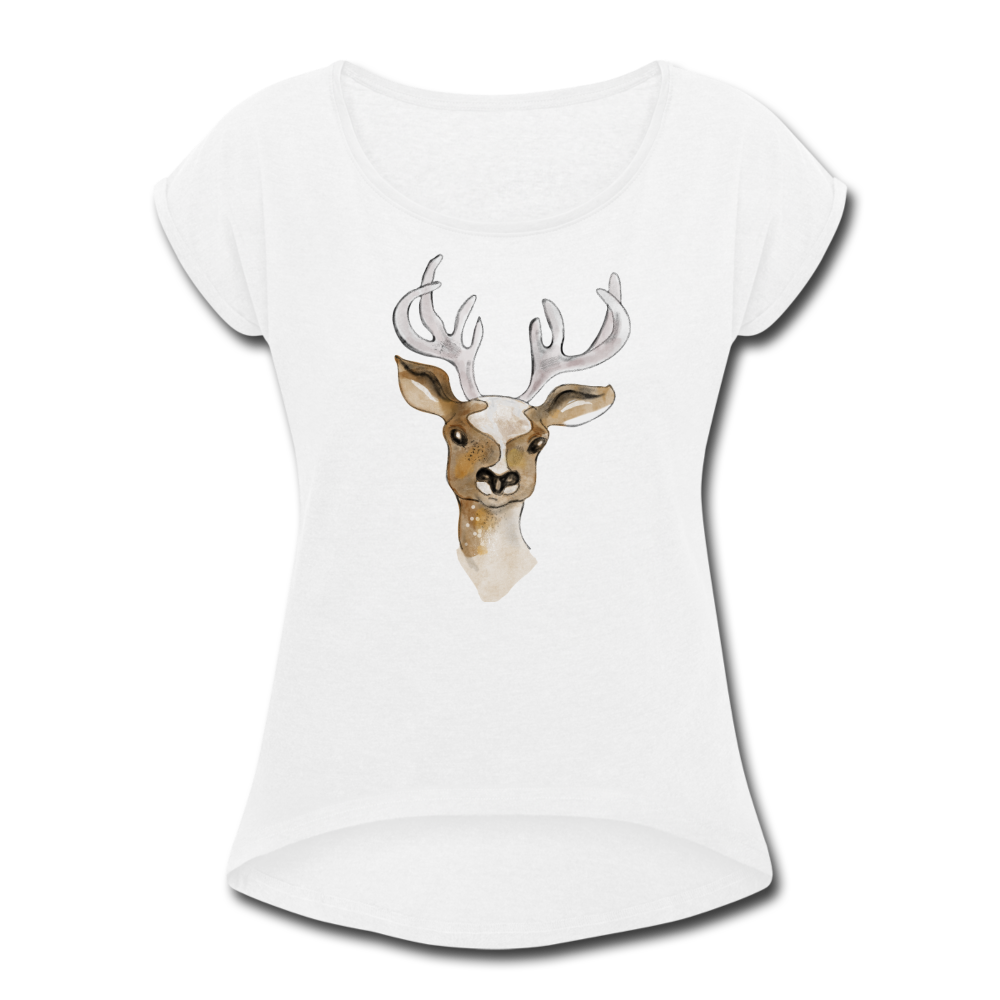 Frauen T-Shirt mit gerollten Ärmeln - "Hirsch in Aquarell" - Hinter dem Mond