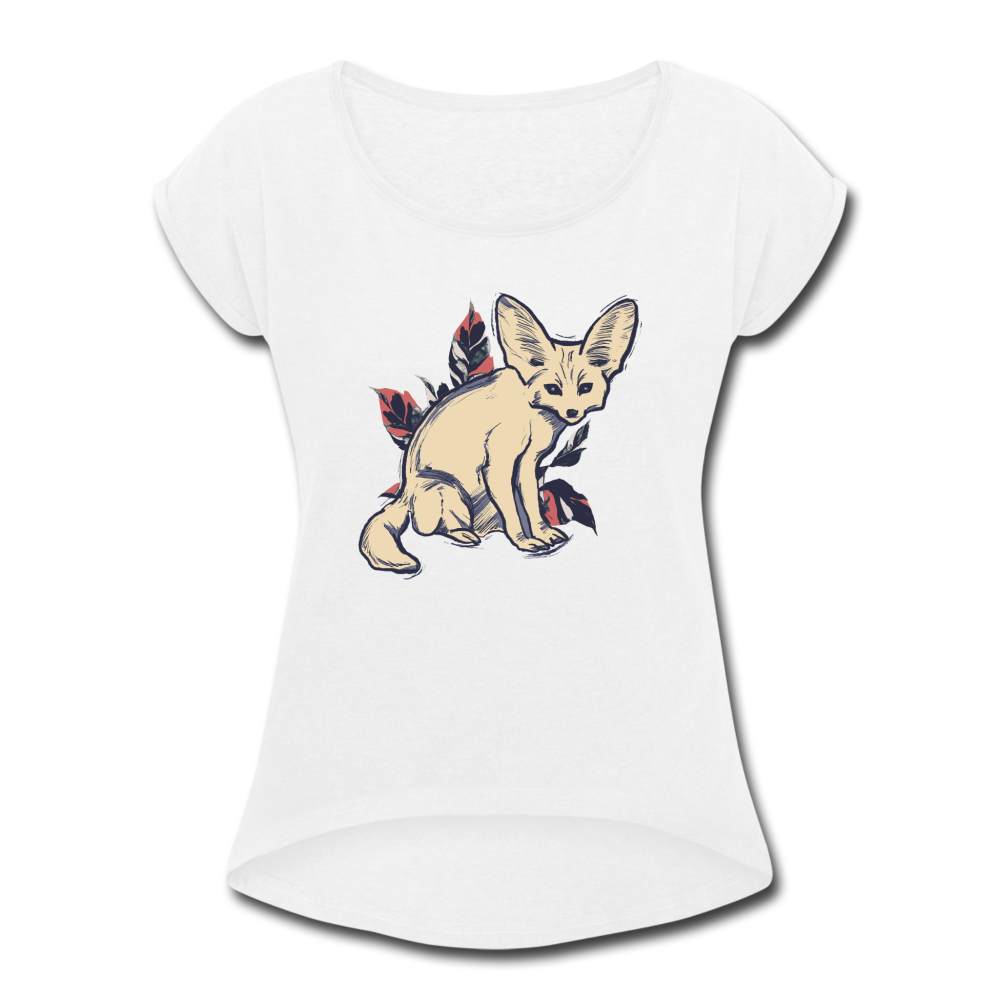 Frauen T-Shirt mit gerollten Ärmeln - "Vintage Wüstenfuchs" - Hinter dem Mond