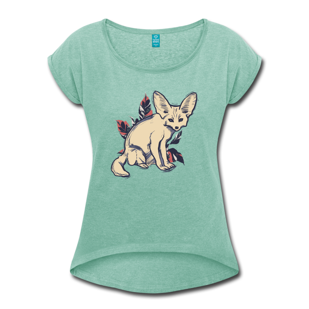Frauen T-Shirt mit gerollten Ärmeln - "Vintage Wüstenfuchs" - Hinter dem Mond
