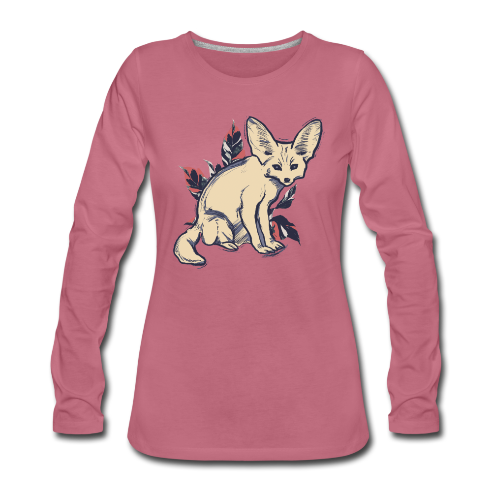 Frauen Premium Langarmshirt - "Vintage Wüstenfuchs" - Hinter dem Mond