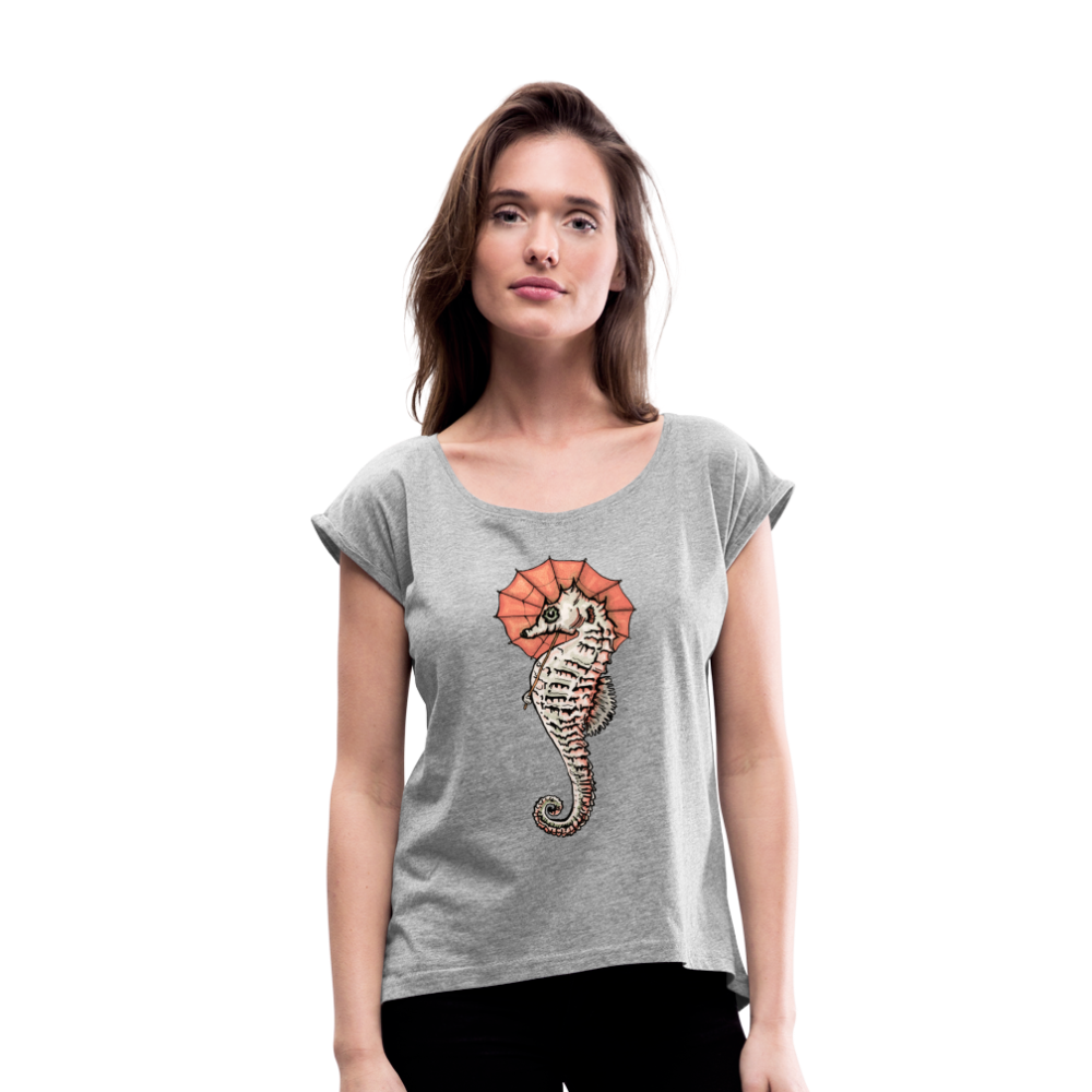 Frauen T-Shirt mit gerollten Ärmeln - "Seepferdchen Mandarin" - Hinter dem Mond