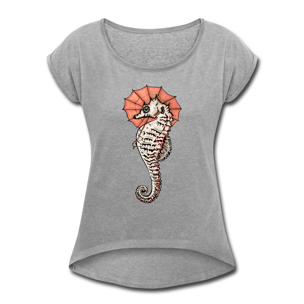 Frauen T-Shirt mit gerollten Ärmeln - "Seepferdchen Mandarin" - Hinter dem Mond