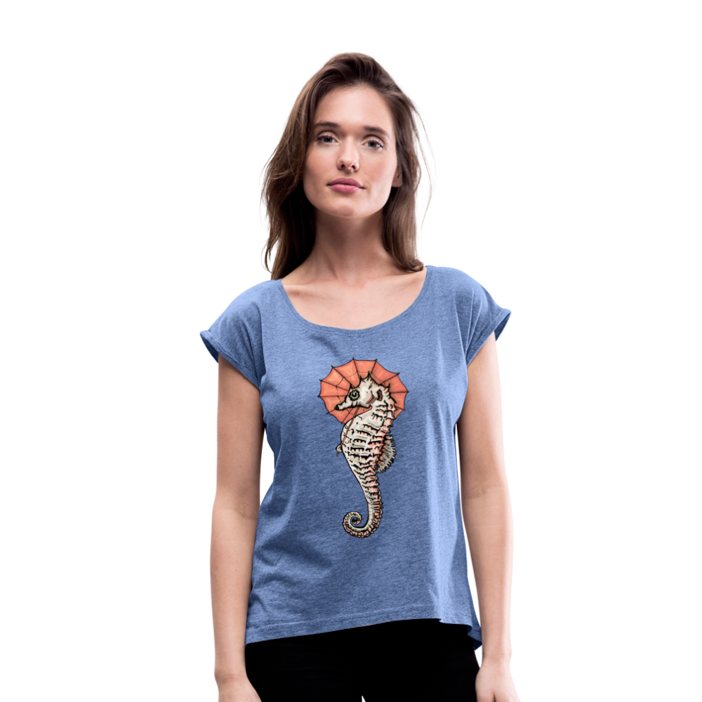 Frauen T-Shirt mit gerollten Ärmeln - "Seepferdchen Mandarin" - Hinter dem Mond