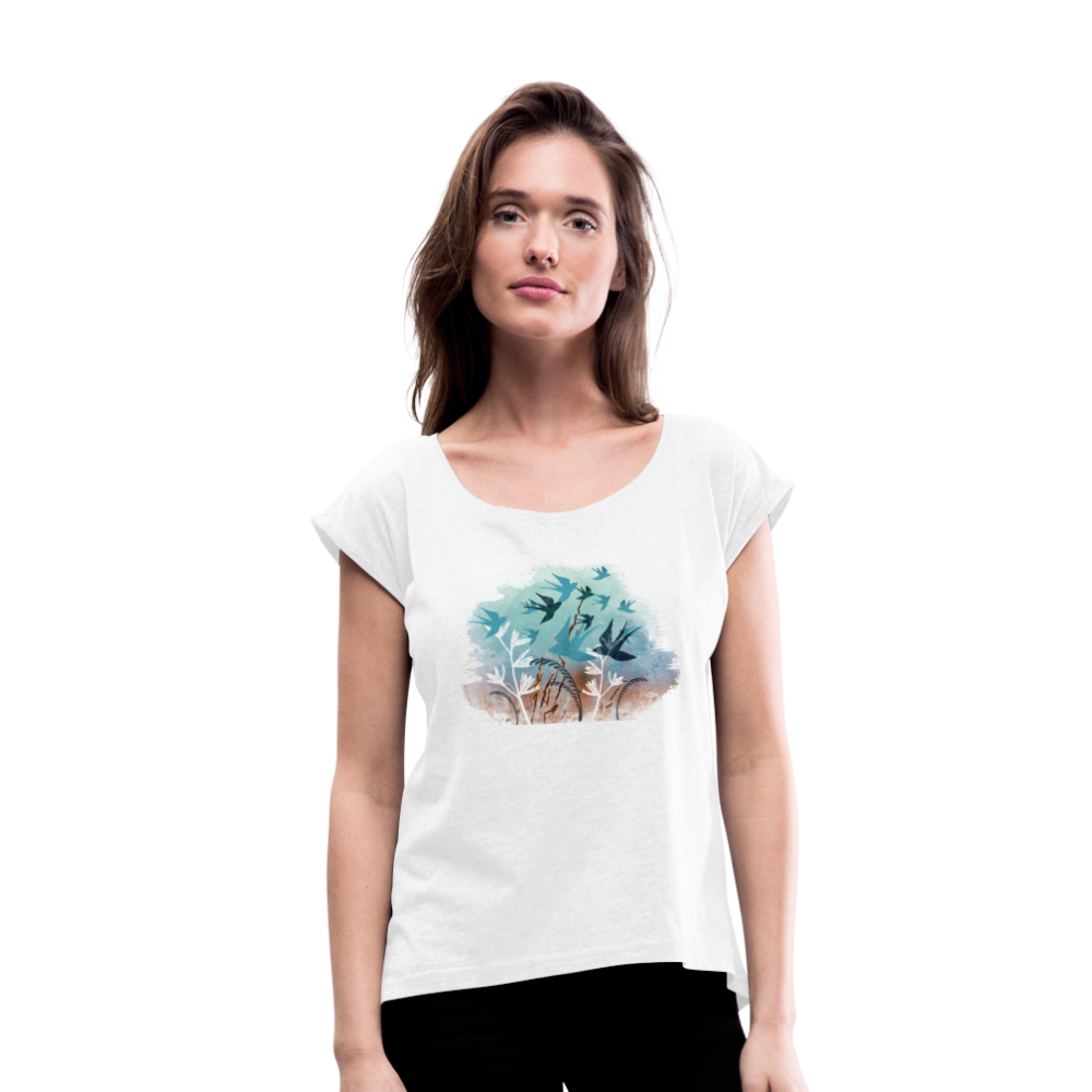 Frauen T-Shirt mit gerollten Ärmeln - "Schwalbensommer" - Hinter dem Mond