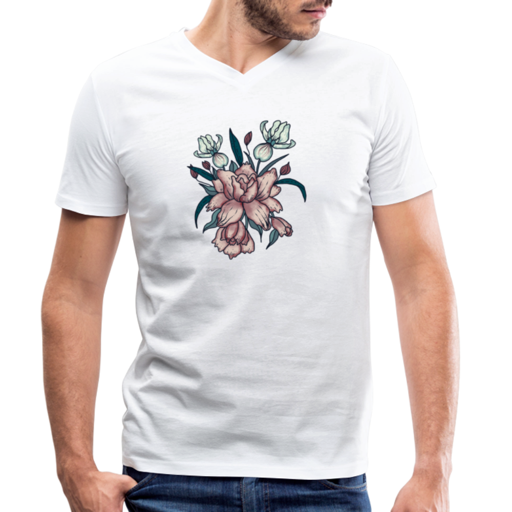 Männer Bio-T-Shirt mit V-Ausschnitt - "Vintage-Orchideen" - Hinter dem Mond