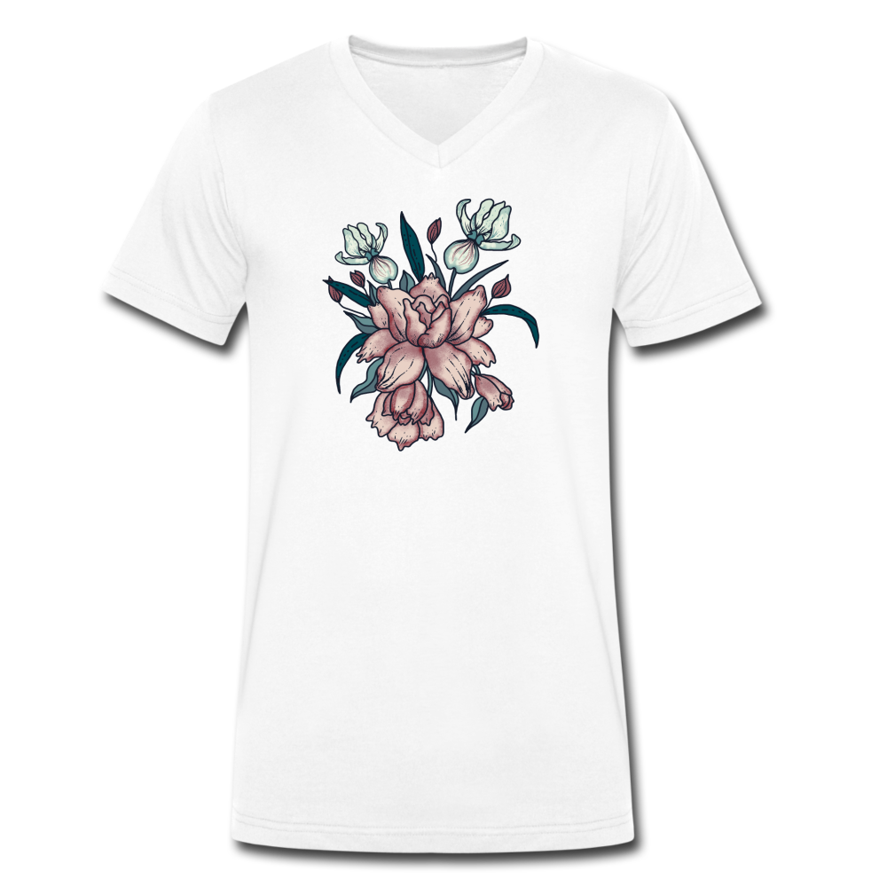 Männer Bio-T-Shirt mit V-Ausschnitt - "Vintage-Orchideen" - Hinter dem Mond