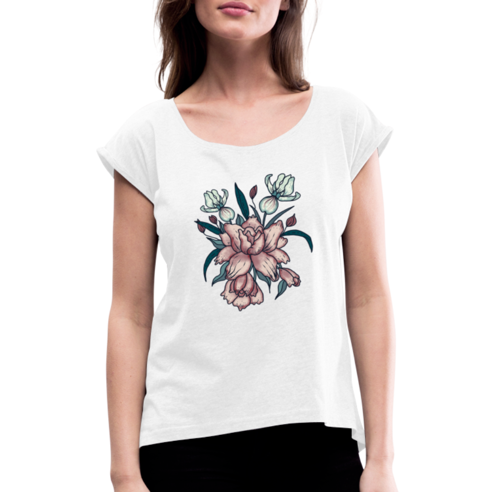 Frauen T-Shirt mit gerollten Ärmeln - "Vintage-Orchideen" - Hinter dem Mond