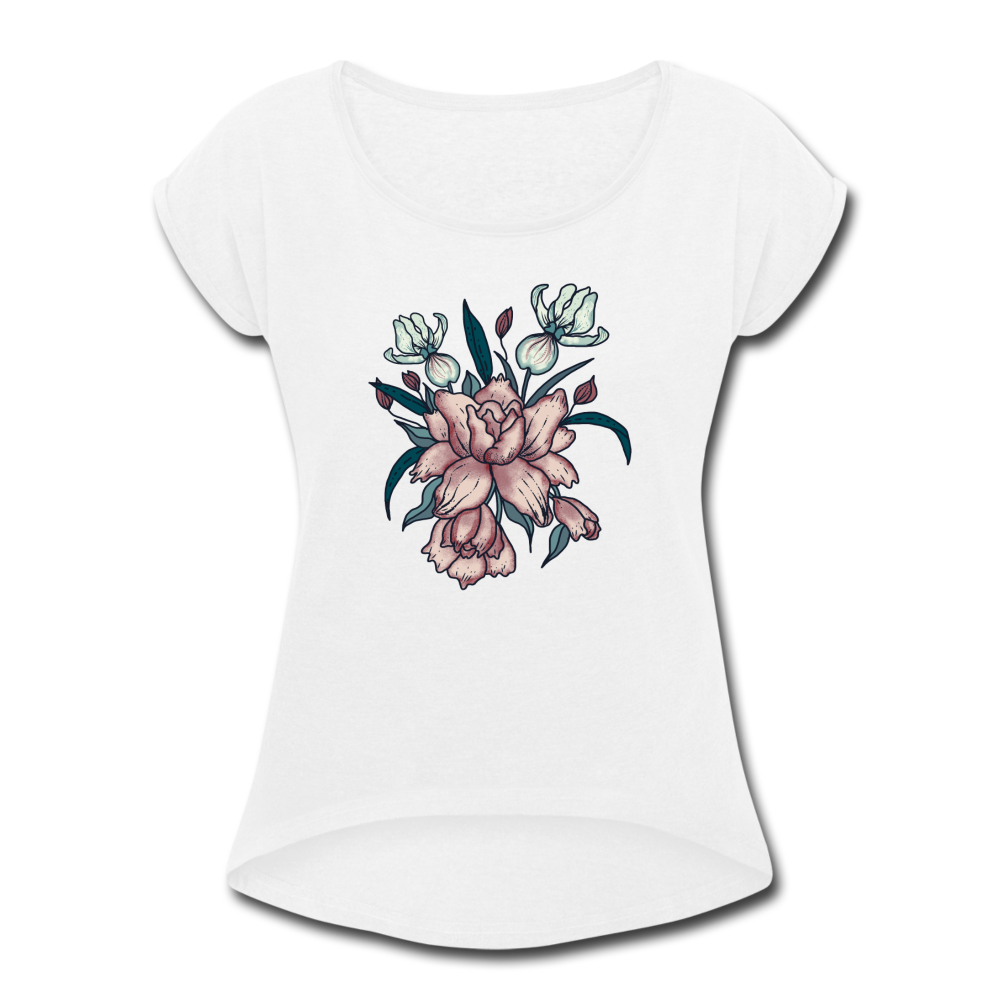 Frauen T-Shirt mit gerollten Ärmeln - "Vintage-Orchideen" - Hinter dem Mond
