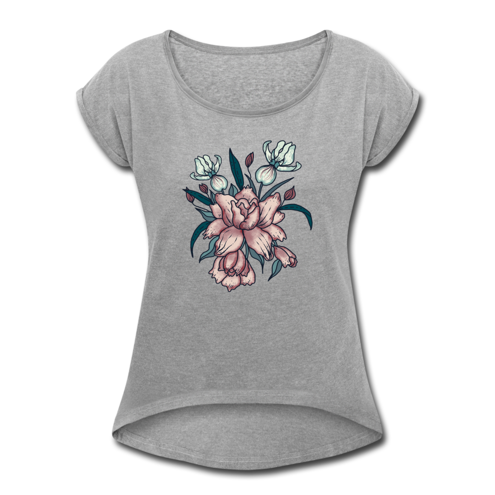 Frauen T-Shirt mit gerollten Ärmeln - "Vintage-Orchideen" - Hinter dem Mond