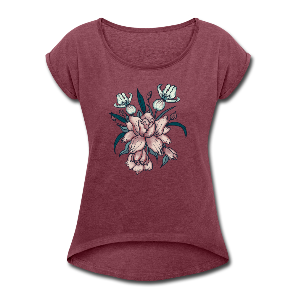 Frauen T-Shirt mit gerollten Ärmeln - "Vintage-Orchideen" - Hinter dem Mond