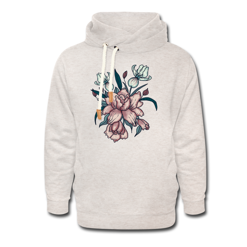 Unisex Schalkragen Hoodie - "Vintage-Orchideen" - Hinter dem Mond