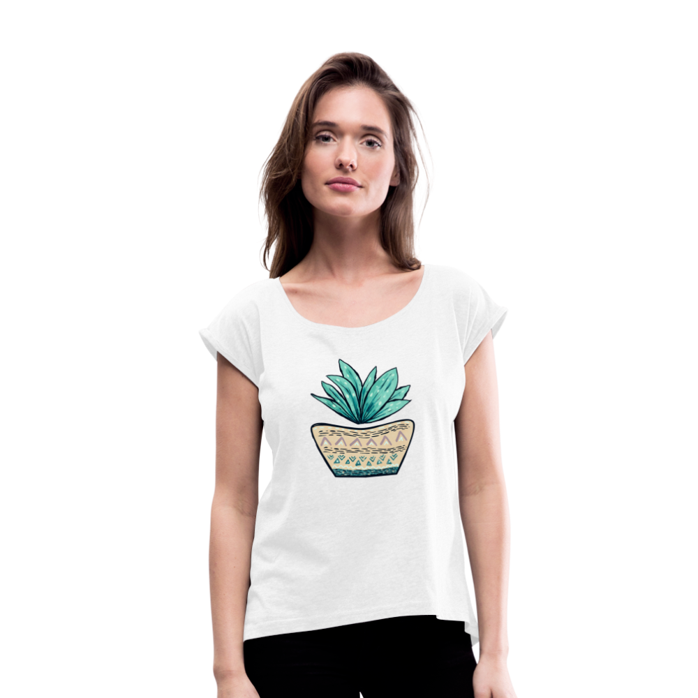 Frauen T-Shirt mit gerollten Ärmeln - Aloe Vera - Hinter dem Mond