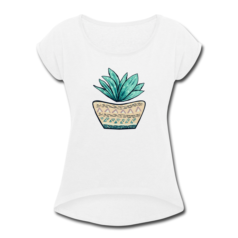 Frauen T-Shirt mit gerollten Ärmeln - Aloe Vera - Hinter dem Mond