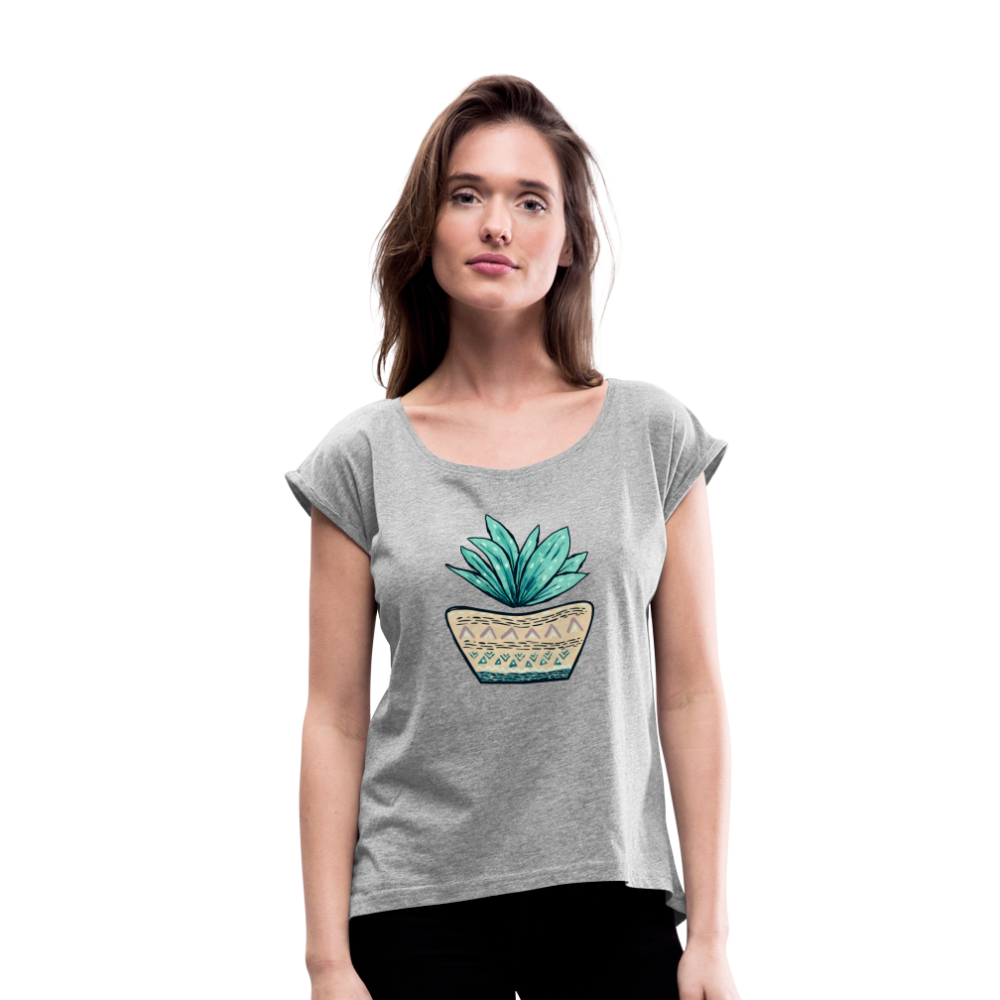 Frauen T-Shirt mit gerollten Ärmeln - Aloe Vera - Hinter dem Mond