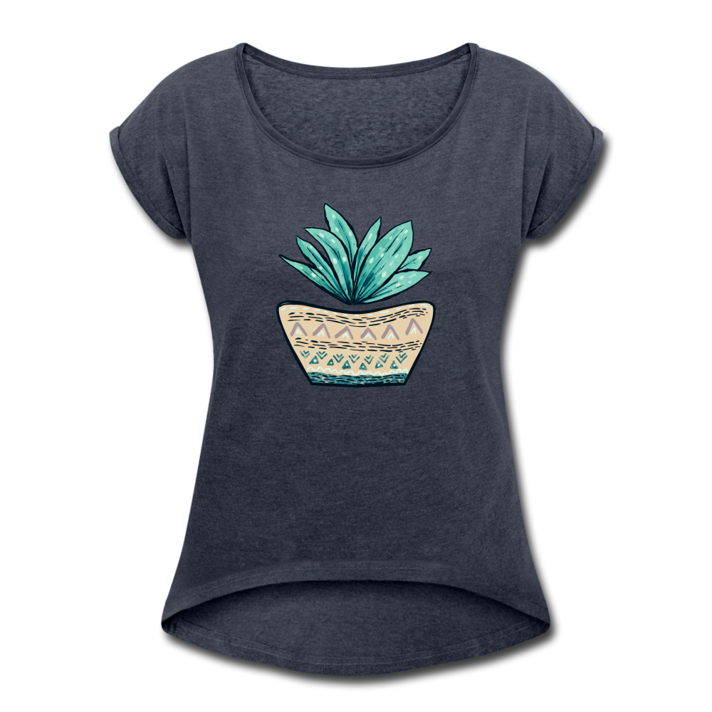 Frauen T-Shirt mit gerollten Ärmeln - Aloe Vera - Hinter dem Mond