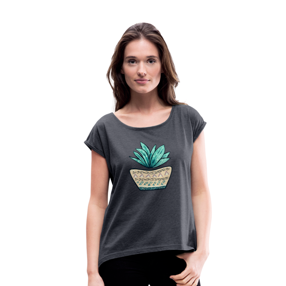 Frauen T-Shirt mit gerollten Ärmeln - Aloe Vera - Hinter dem Mond
