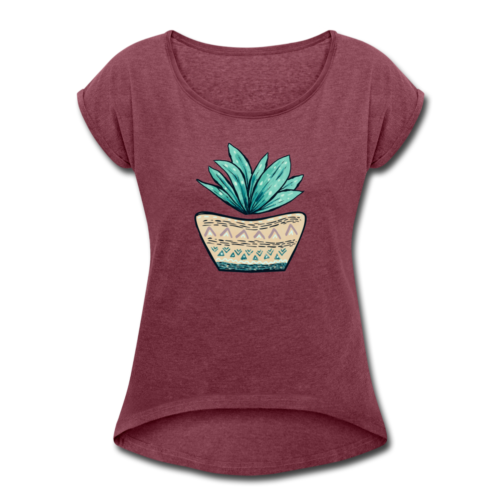 Frauen T-Shirt mit gerollten Ärmeln - Aloe Vera - Hinter dem Mond