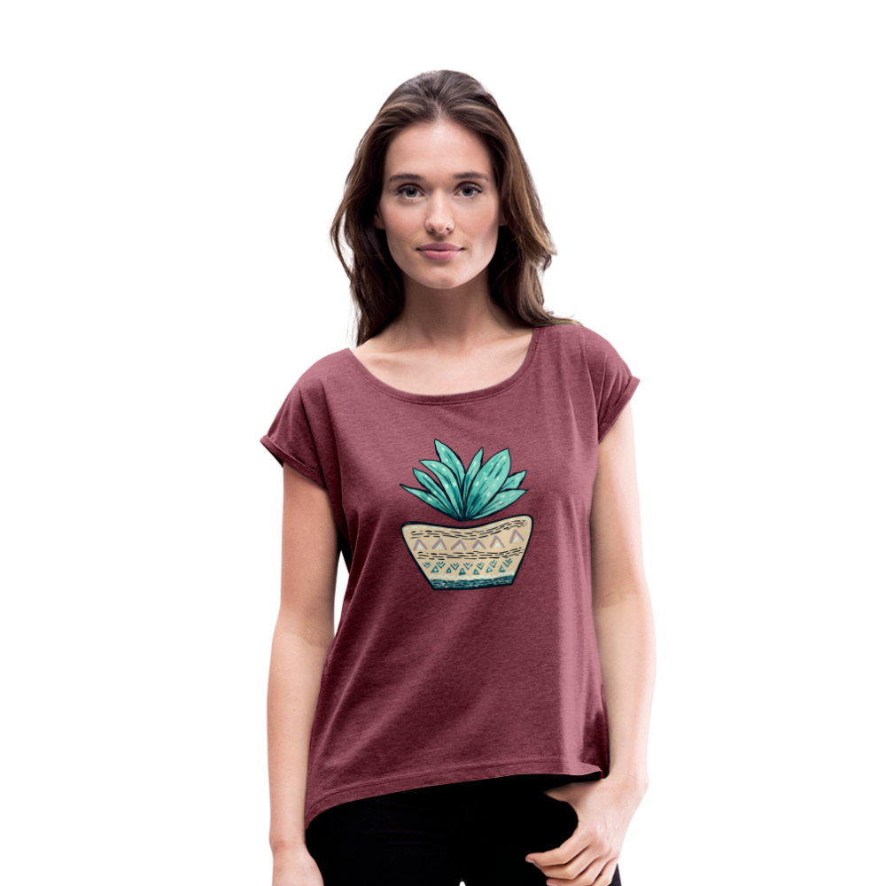 Frauen T-Shirt mit gerollten Ärmeln - Aloe Vera - Hinter dem Mond