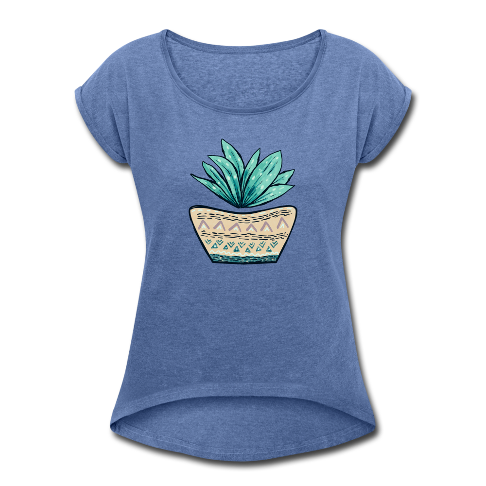 Frauen T-Shirt mit gerollten Ärmeln - Aloe Vera - Hinter dem Mond
