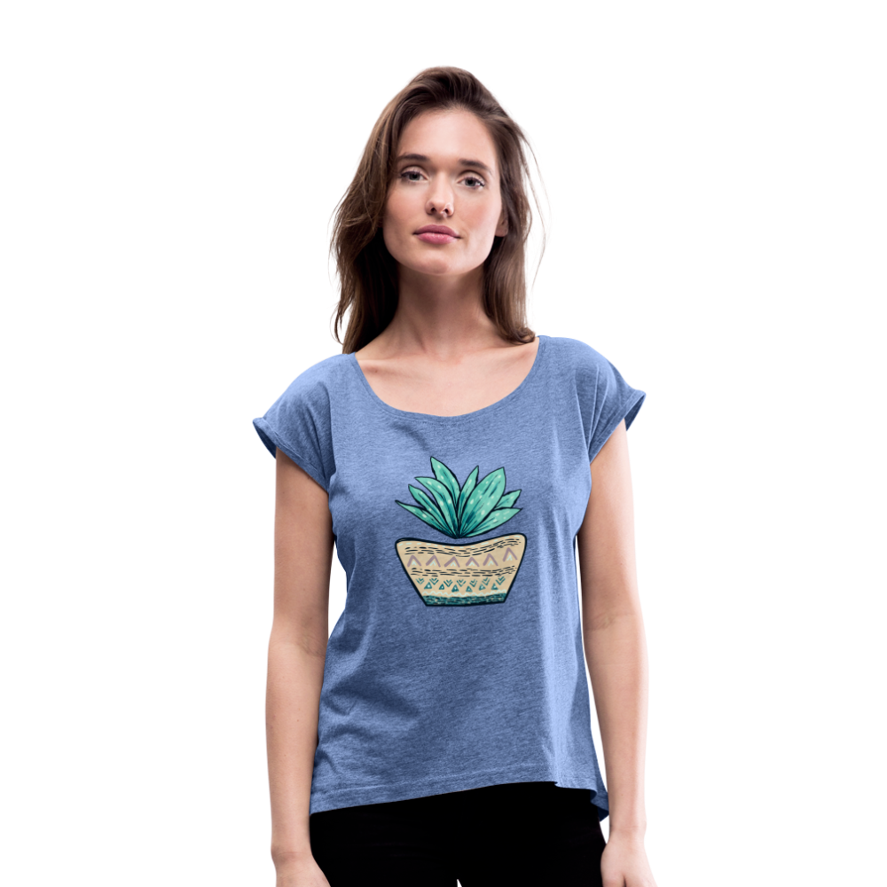 Frauen T-Shirt mit gerollten Ärmeln - Aloe Vera - Hinter dem Mond
