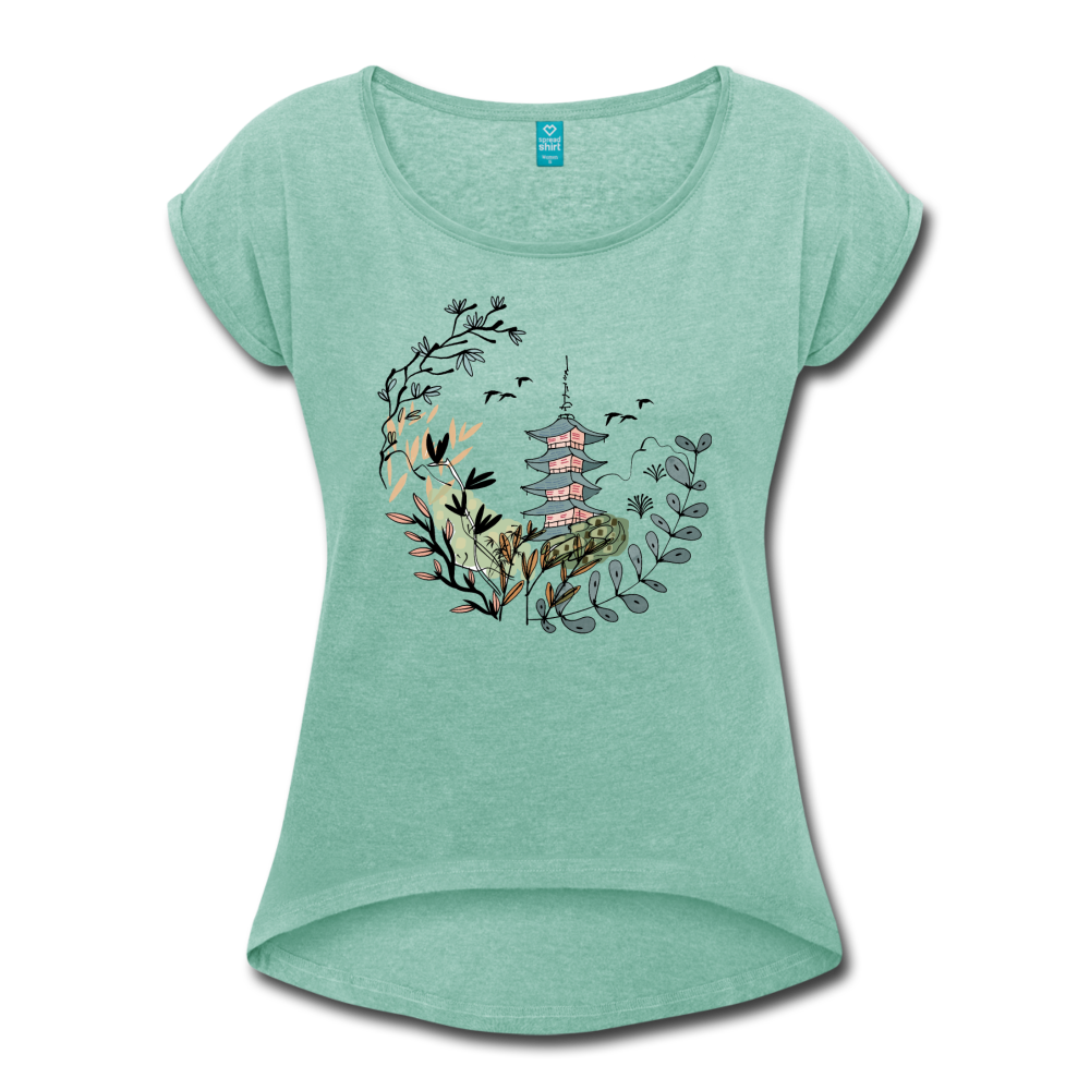 Frauen T-Shirt mit gerollten Ärmeln - Happy in Japan - Hinter dem Mond