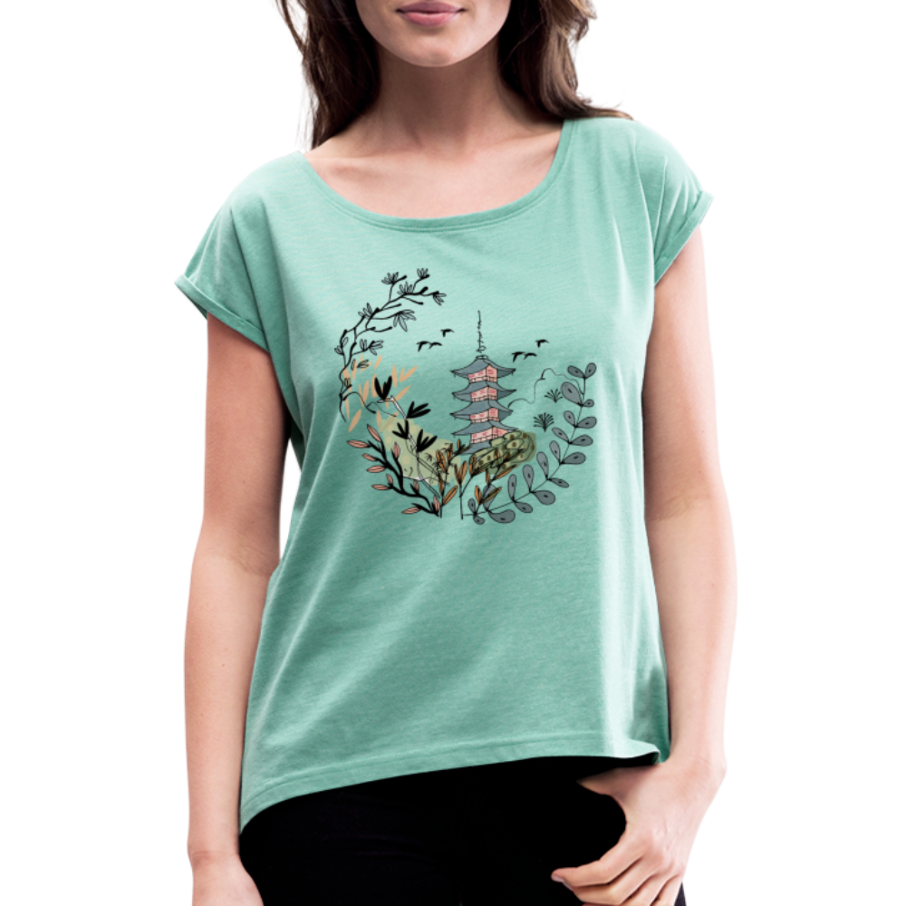 Frauen T-Shirt mit gerollten Ärmeln - Happy in Japan - Hinter dem Mond
