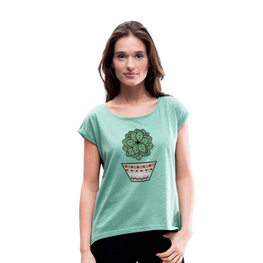 Women's T-Shirt with rolled up sleeves - "Sukkulent" - Hinter dem Mond