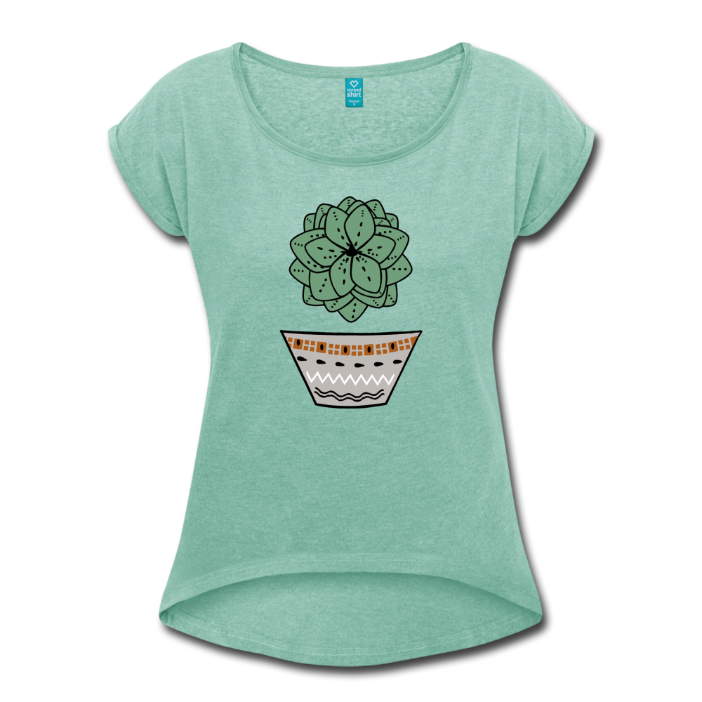 Women's T-Shirt with rolled up sleeves - "Sukkulent" - Hinter dem Mond