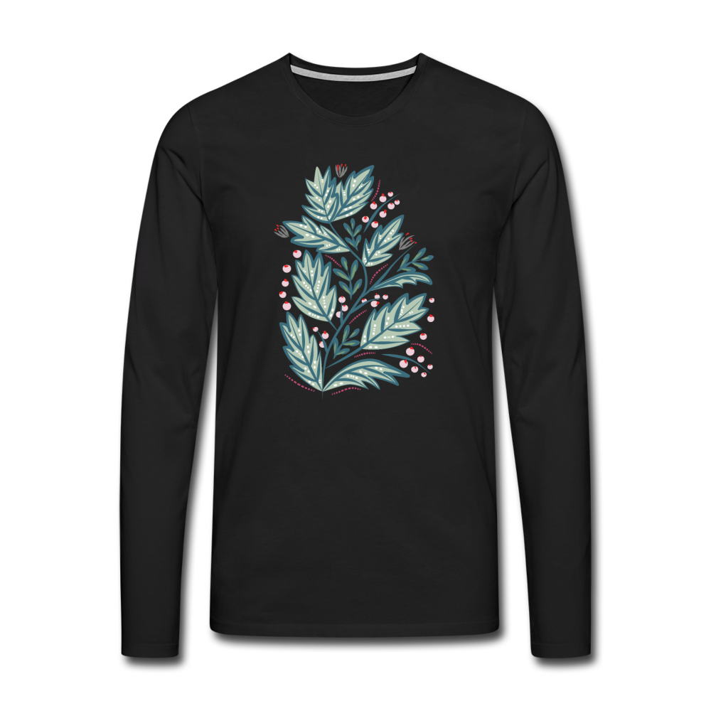 Men's Premium Longsleeve Shirt - "Frühling Floral" - Schwarz