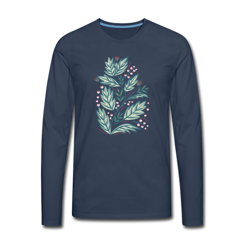 Men's Premium Longsleeve Shirt - "Frühling Floral" - Navy