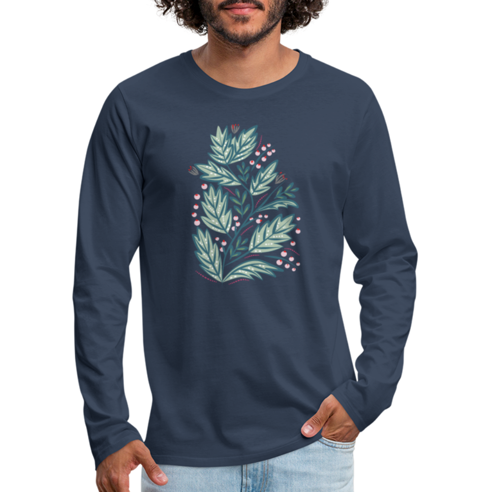 Men's Premium Longsleeve Shirt - "Frühling Floral" - Navy