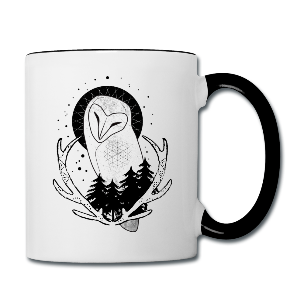 Tasse zweifarbig - “Eule mit Geweih” - Weiß/Schwarz