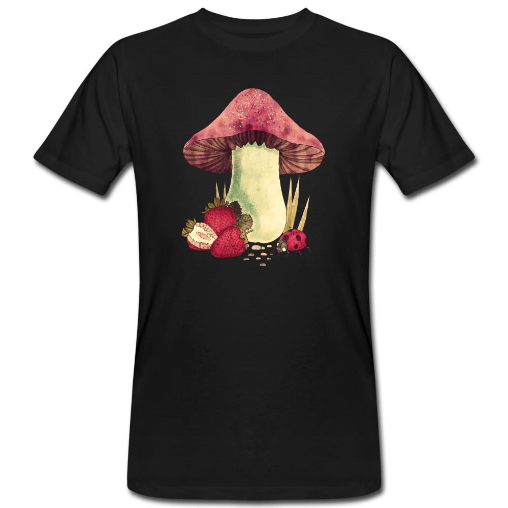 Männer Bio-T-Shirt - "Cottagecore_Pilz und Erdbeeren" - Schwarz