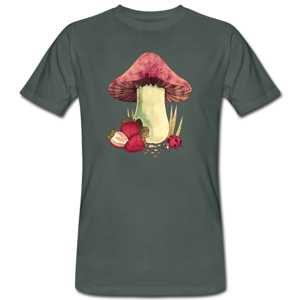 Männer Bio-T-Shirt - "Cottagecore_Pilz und Erdbeeren" - Graugrün