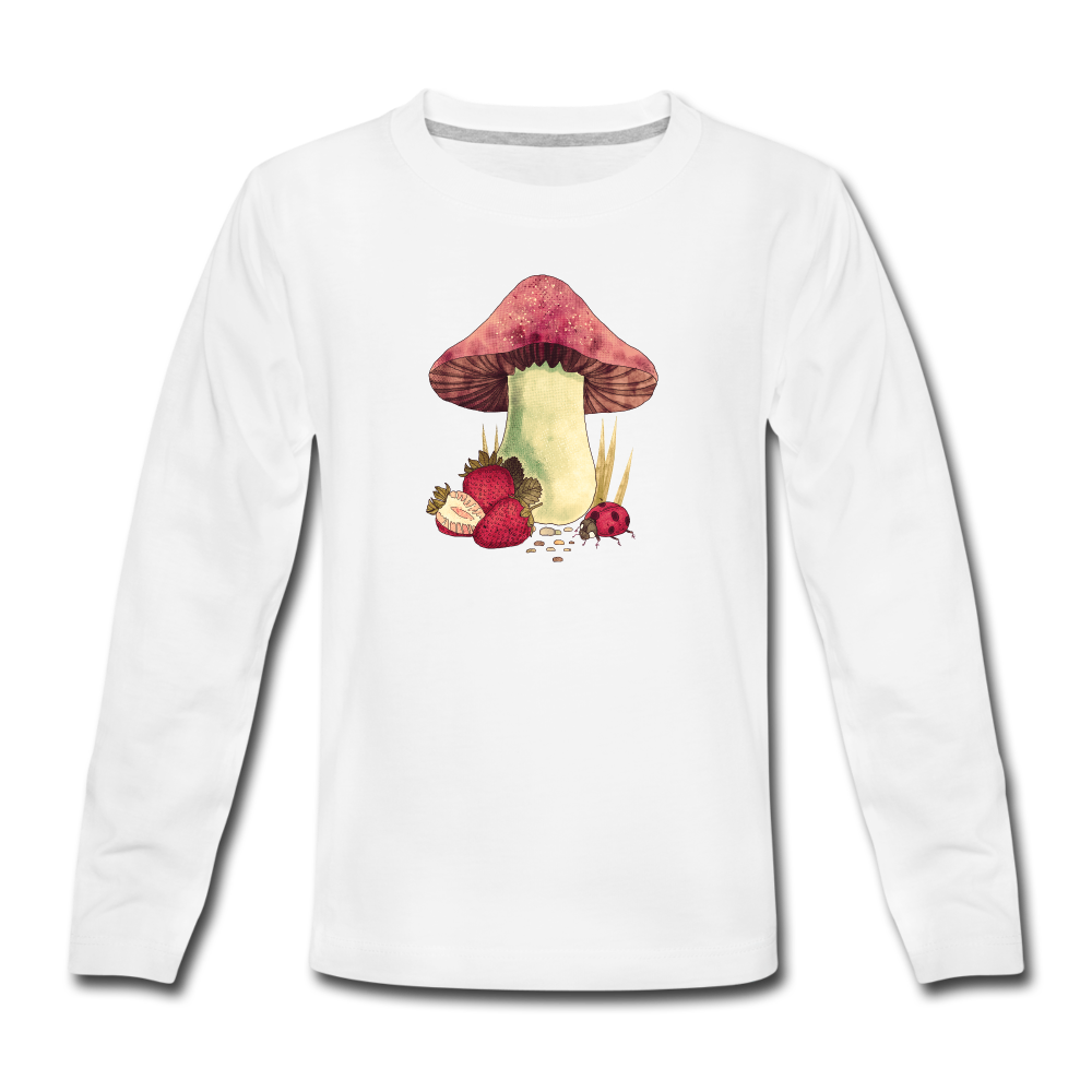 Teenager Premium Langarmshirt - "Cottagecore_Pilz und Erdbeeren" - Weiß