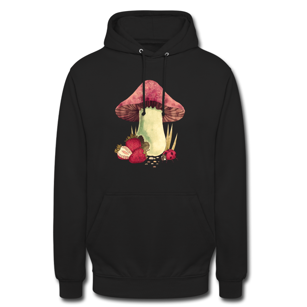 Unisex Hoodie - "Cottagecore_Pilz und Erdbeeren" - Schwarz