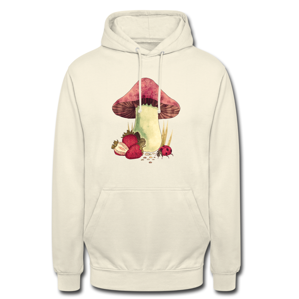 Unisex Hoodie - "Cottagecore_Pilz und Erdbeeren" - Vanille-Milchshake