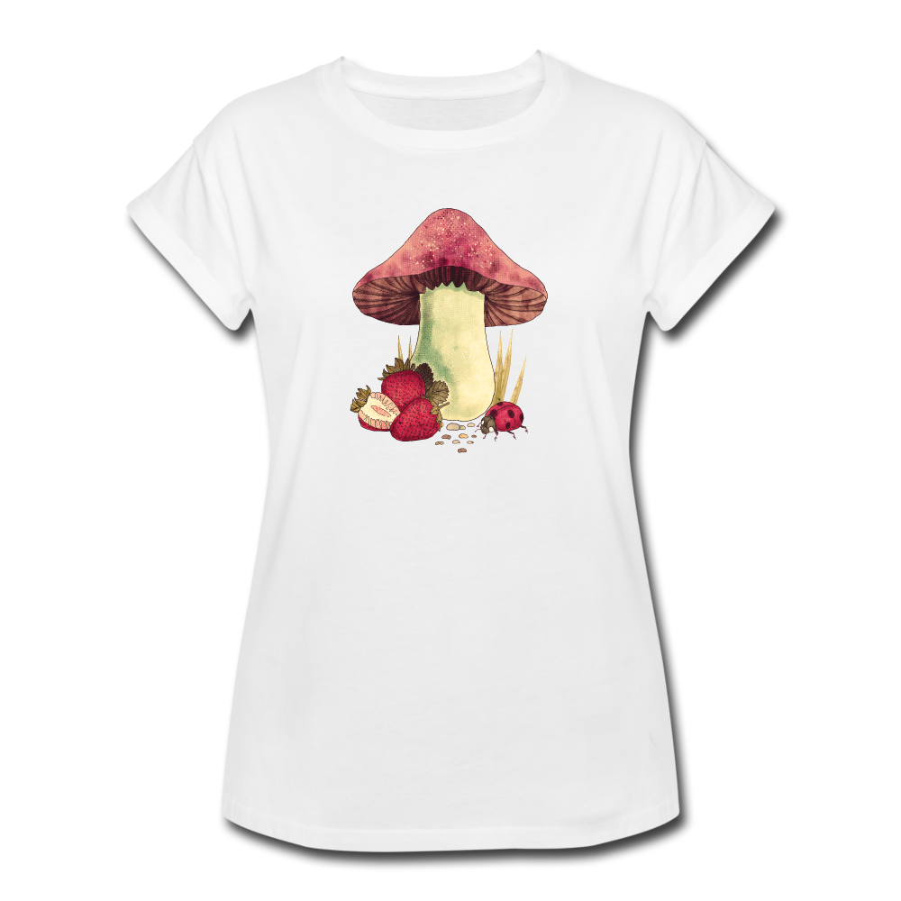 Frauen Oversize T-Shirt - "Cottagecore_Pilz und Erdbeeren" - Weiß