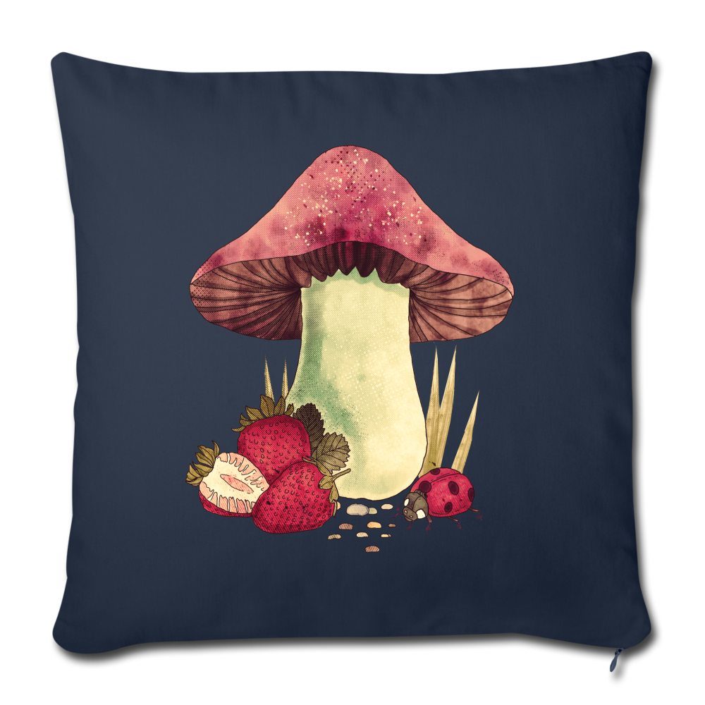 Sofakissenbezug 44 x 44 cm - "Cottagecore_Pilz und Erdbeeren" - Navy