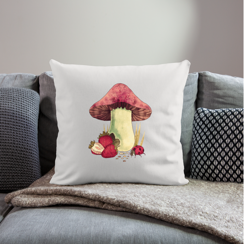 Sofakissenbezug 44 x 44 cm - "Cottagecore_Pilz und Erdbeeren" - Naturweiß