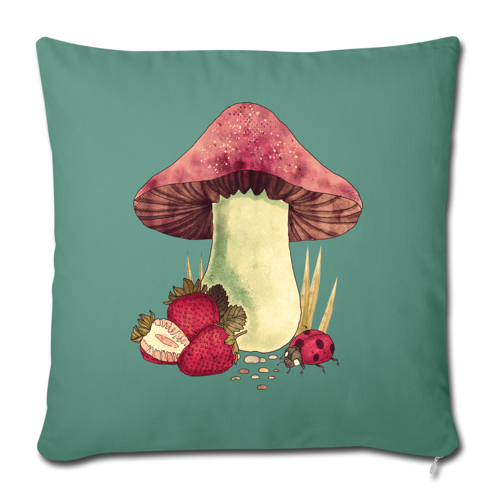 Sofakissenbezug 44 x 44 cm - "Cottagecore_Pilz und Erdbeeren" - Tanngrün