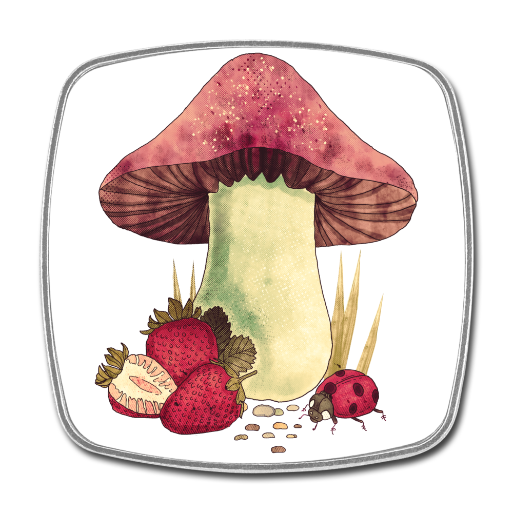 Viereckiger Kühlschrankmagnet - "Cottagecore_Pilz und Erdbeeren" - Weiß