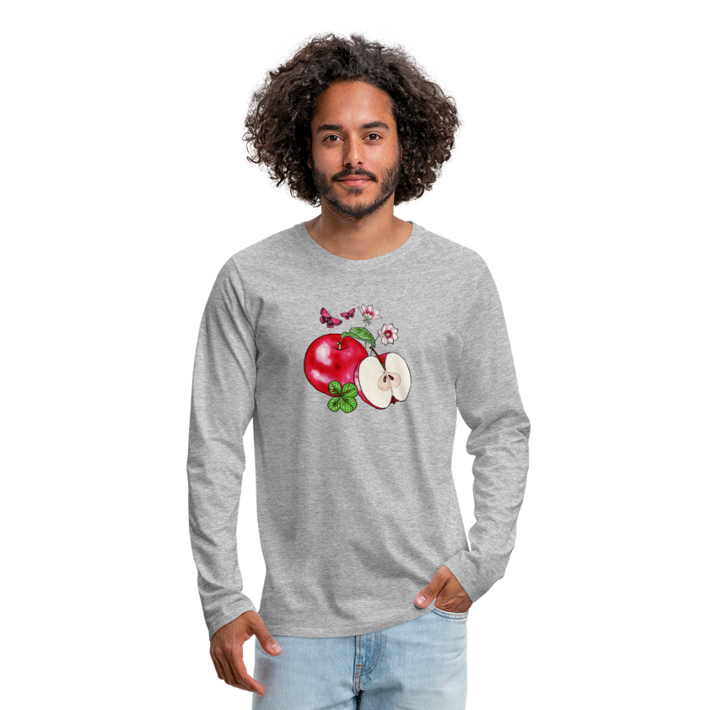 Männer Premium Langarmshirt - “Cottagecore Äpfel” - Grau meliert