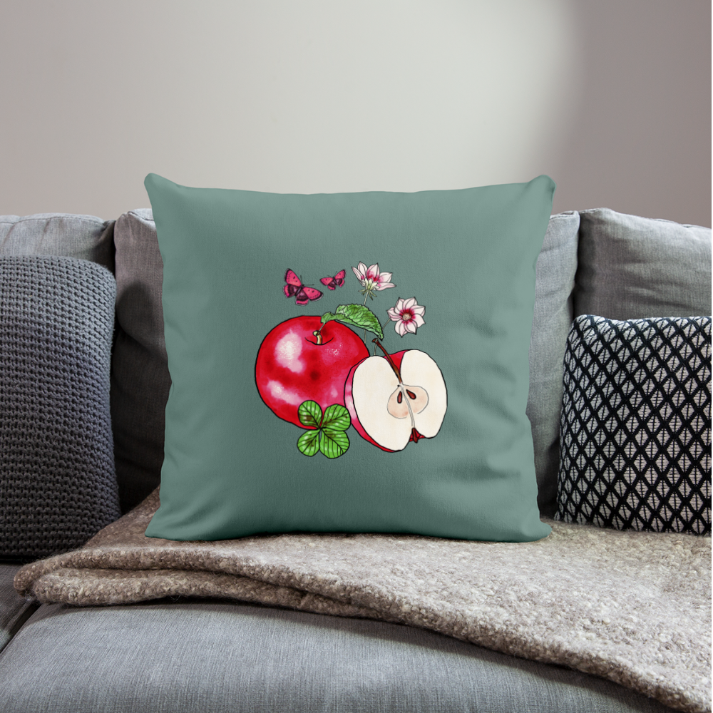 Sofakissen mit Füllung 44 x 44 cm - “Cottagecore Äpfel” - Tanngrün