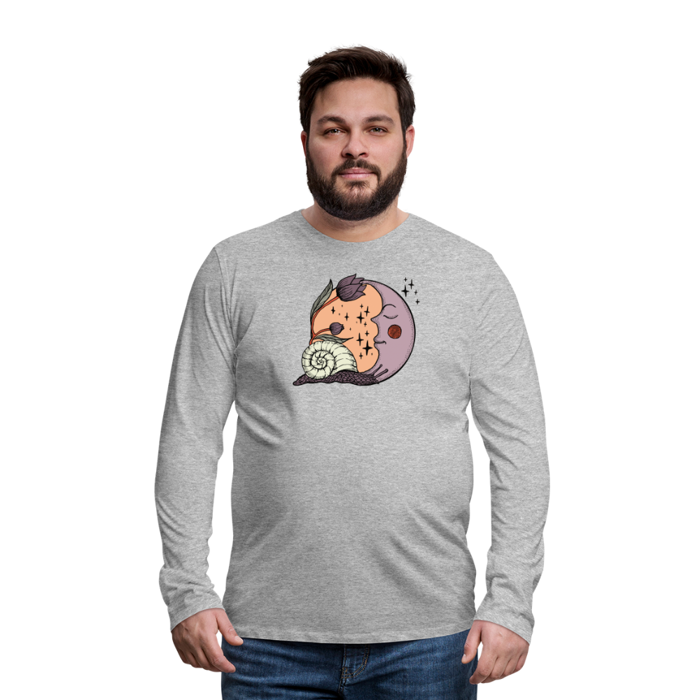 Männer Premium Langarmshirt - “Cottagecore_Schnecke und Mond” - Grau meliert