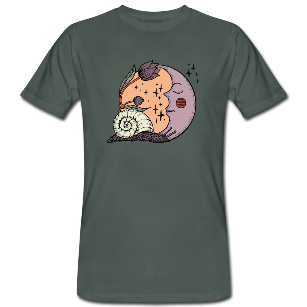 Männer Bio-T-Shirt - “Cottagecore_Schnecke und Mond” - Graugrün