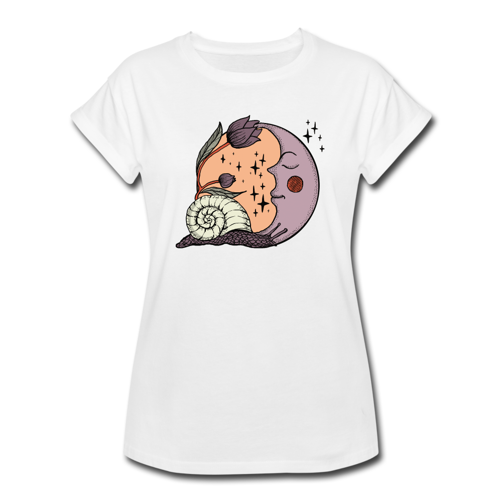 Frauen Oversize T-Shirt - “Cottagecore_Schnecke und Mond” - Weiß