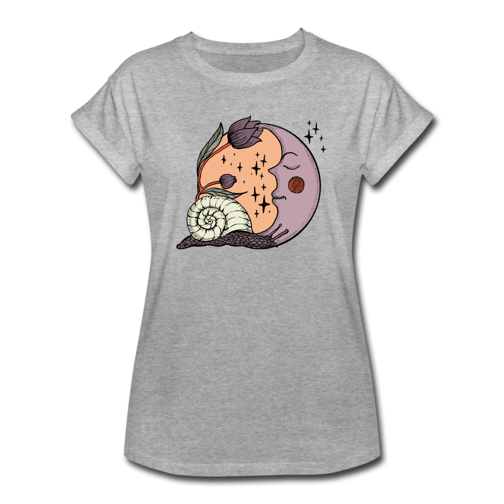 Frauen Oversize T-Shirt - “Cottagecore_Schnecke und Mond” - Grau meliert